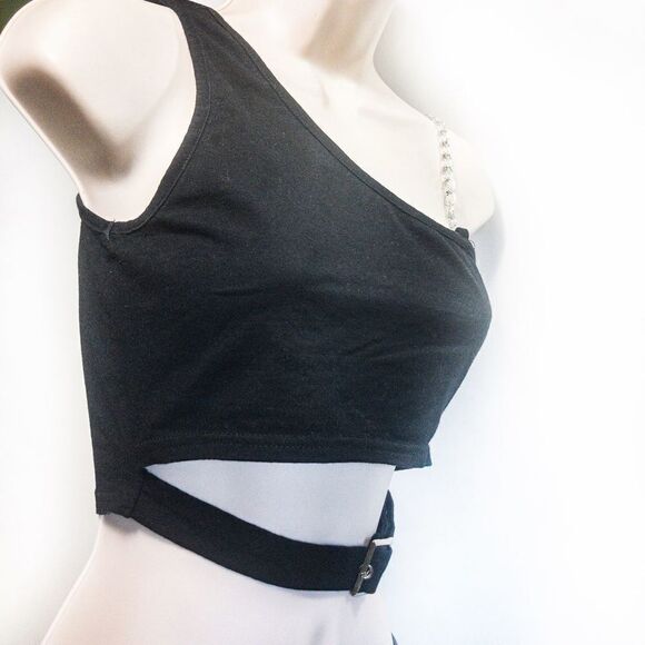 ZAFUL Black One Shoulder Chain Hollowed Out Tank Sz 6 - Picture 3 of 10